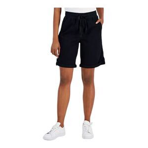 Style & Co Womens Deep Black Woven Ribbed-Waist Pull-On Shorts Drawstring Medium